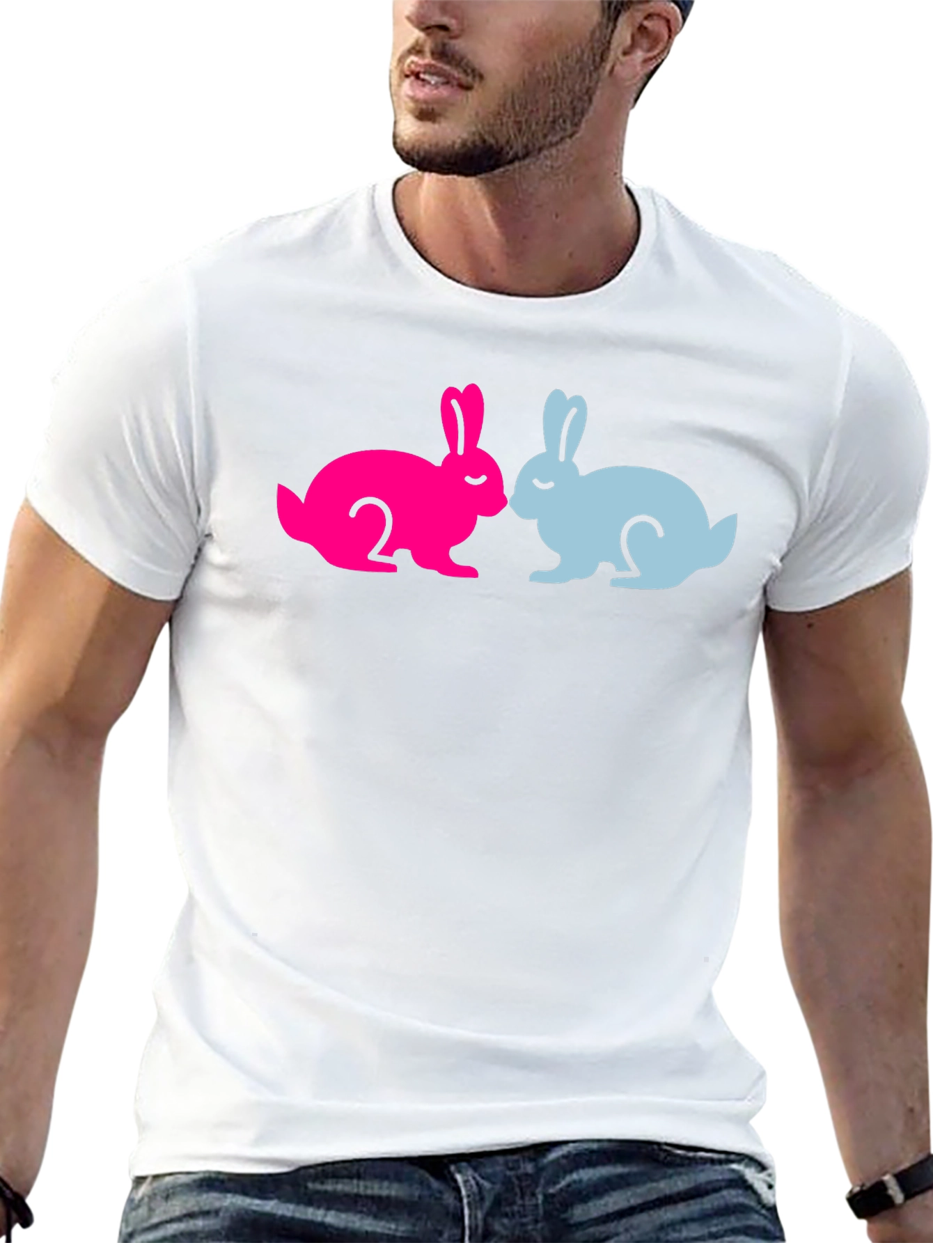 Cute Bunny Silhouette Graphic Tee - Black Cotton Blend
