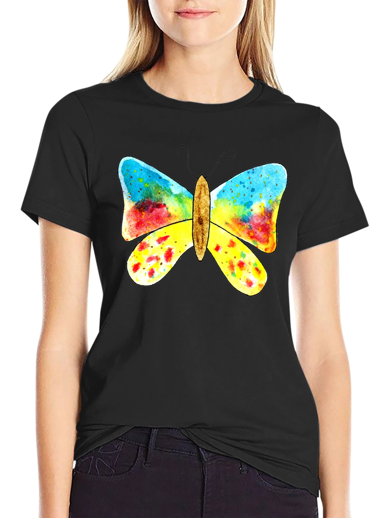 Butterfly Graphic Print Black T-Shirt