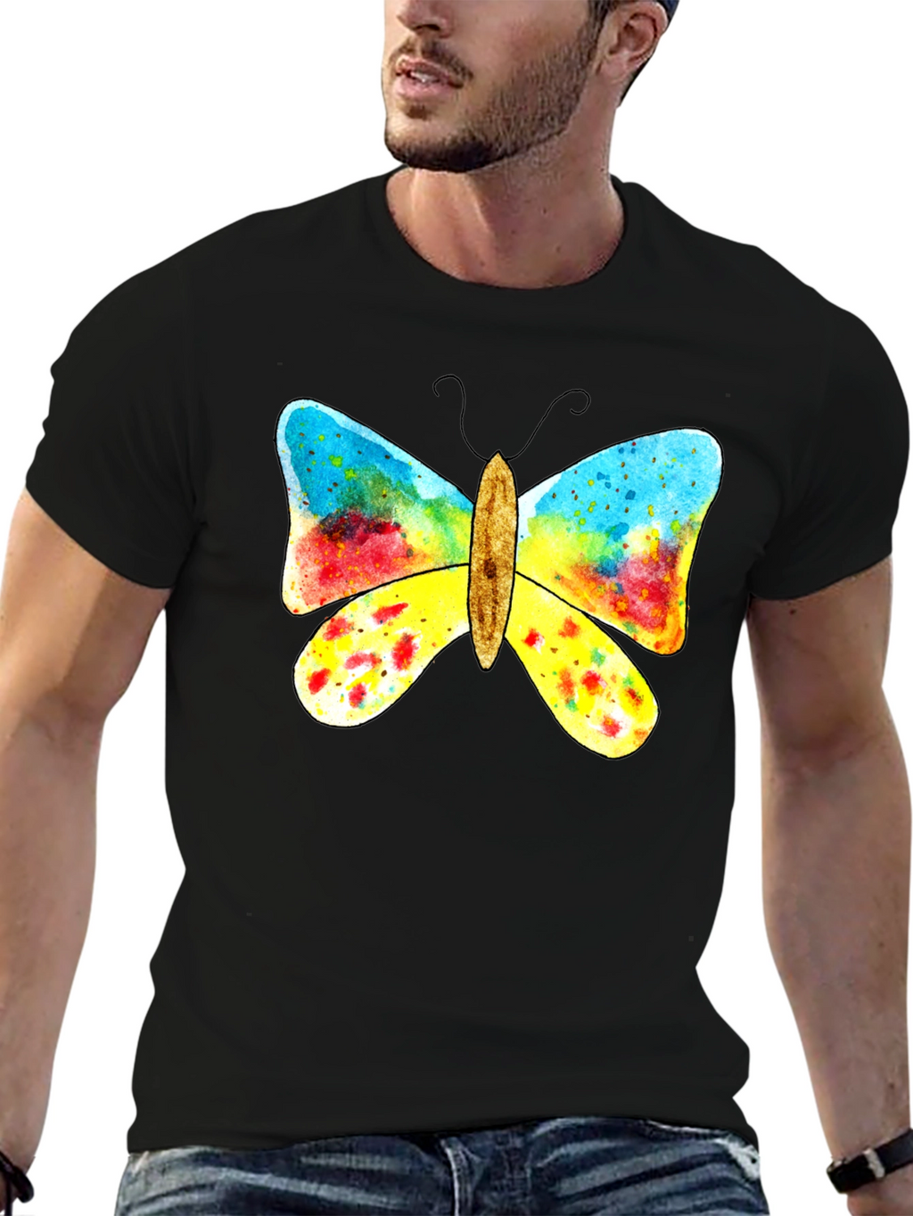 Butterfly Graphic Print Black T-Shirt