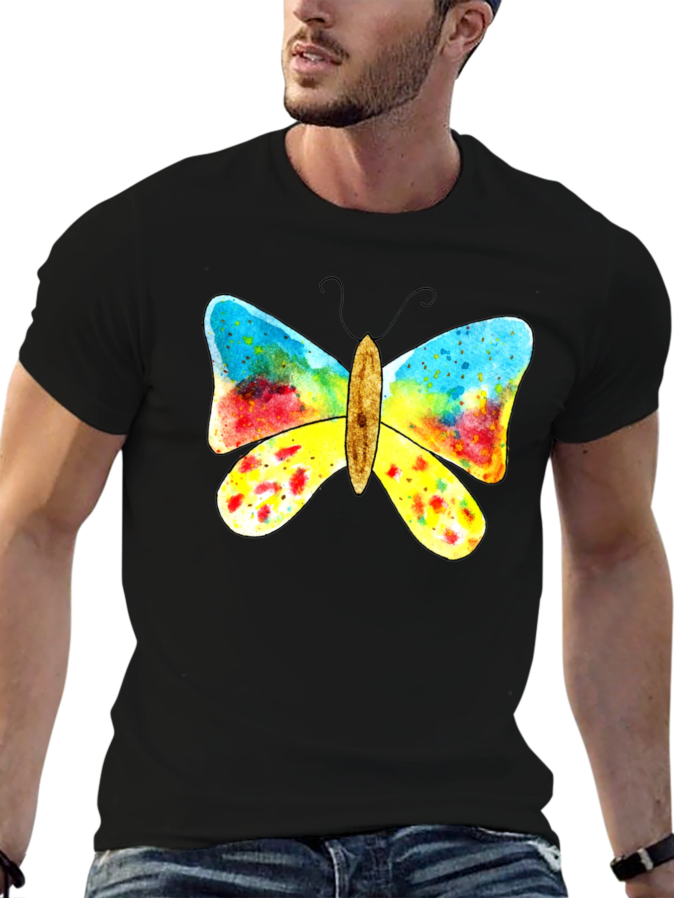 Butterfly Graphic Print Black T-Shirt