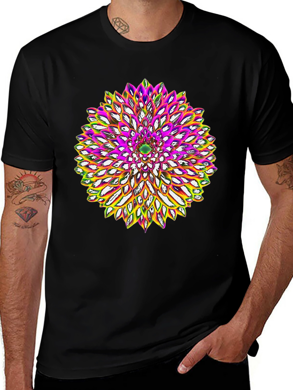 Abstract Flower Graphic Tee - Black Cotton Blend