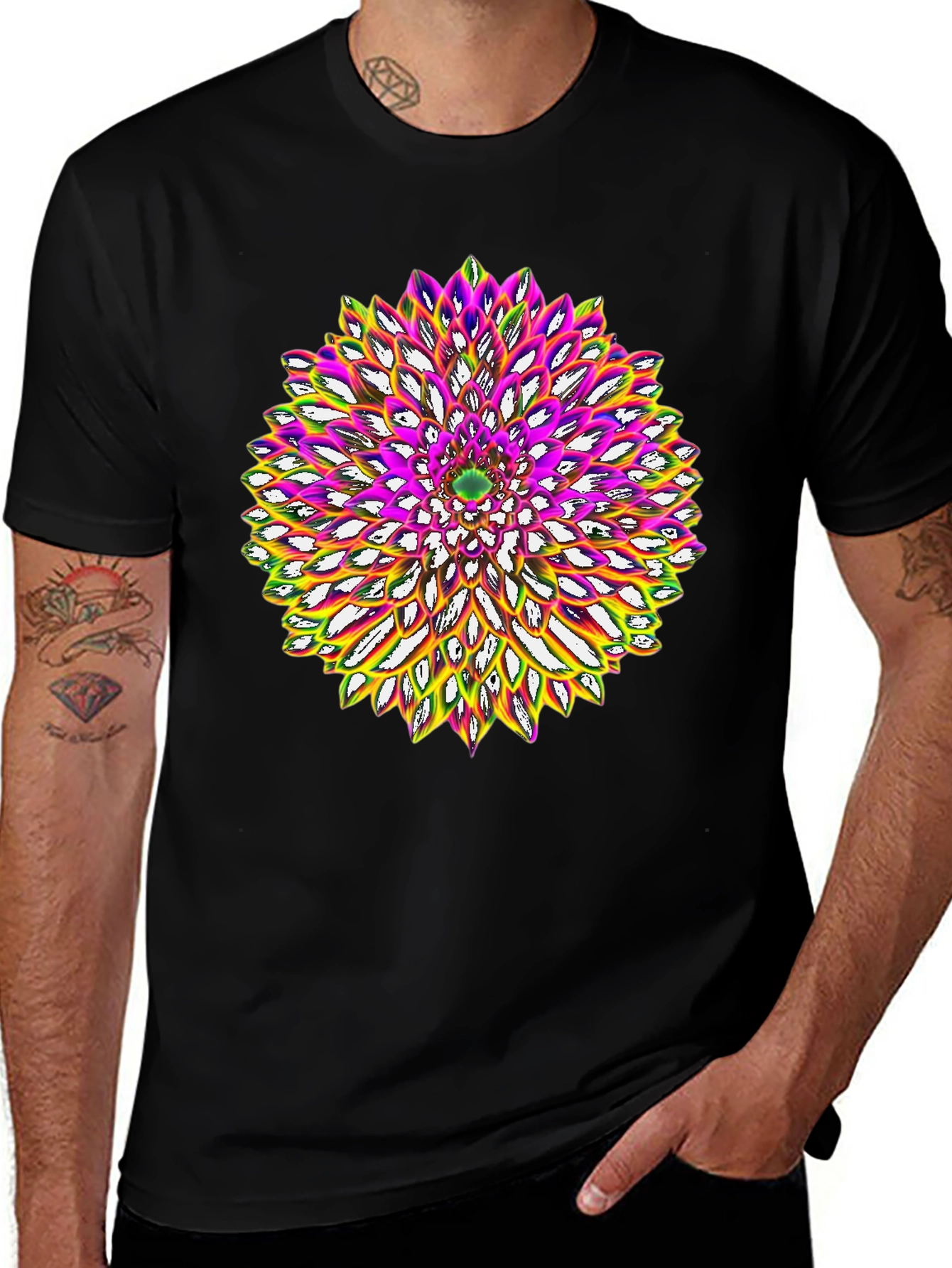 Abstract Flower Graphic Tee - Black Cotton Blend