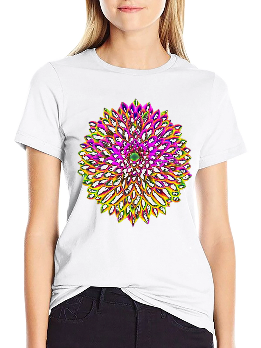 Abstract Flower Graphic Tee - Black Cotton Blend