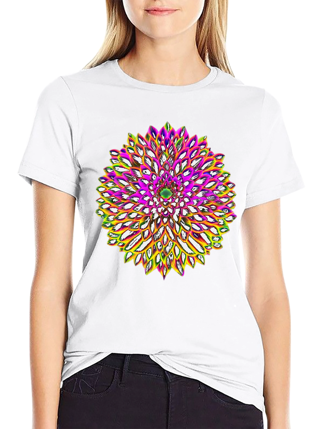 Abstract Flower Graphic Tee - Black Cotton Blend