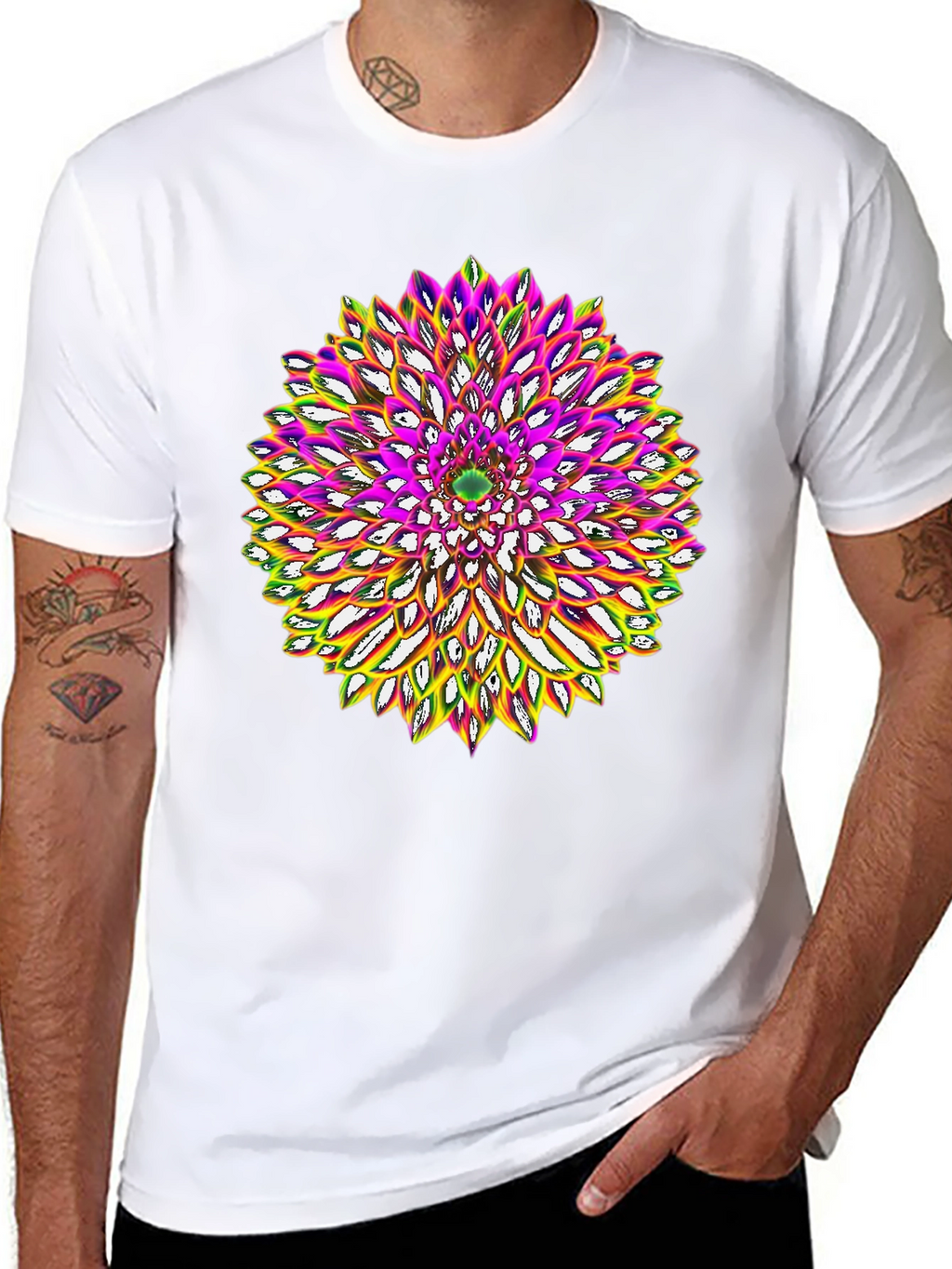 Abstract Flower Graphic Tee - Black Cotton Blend