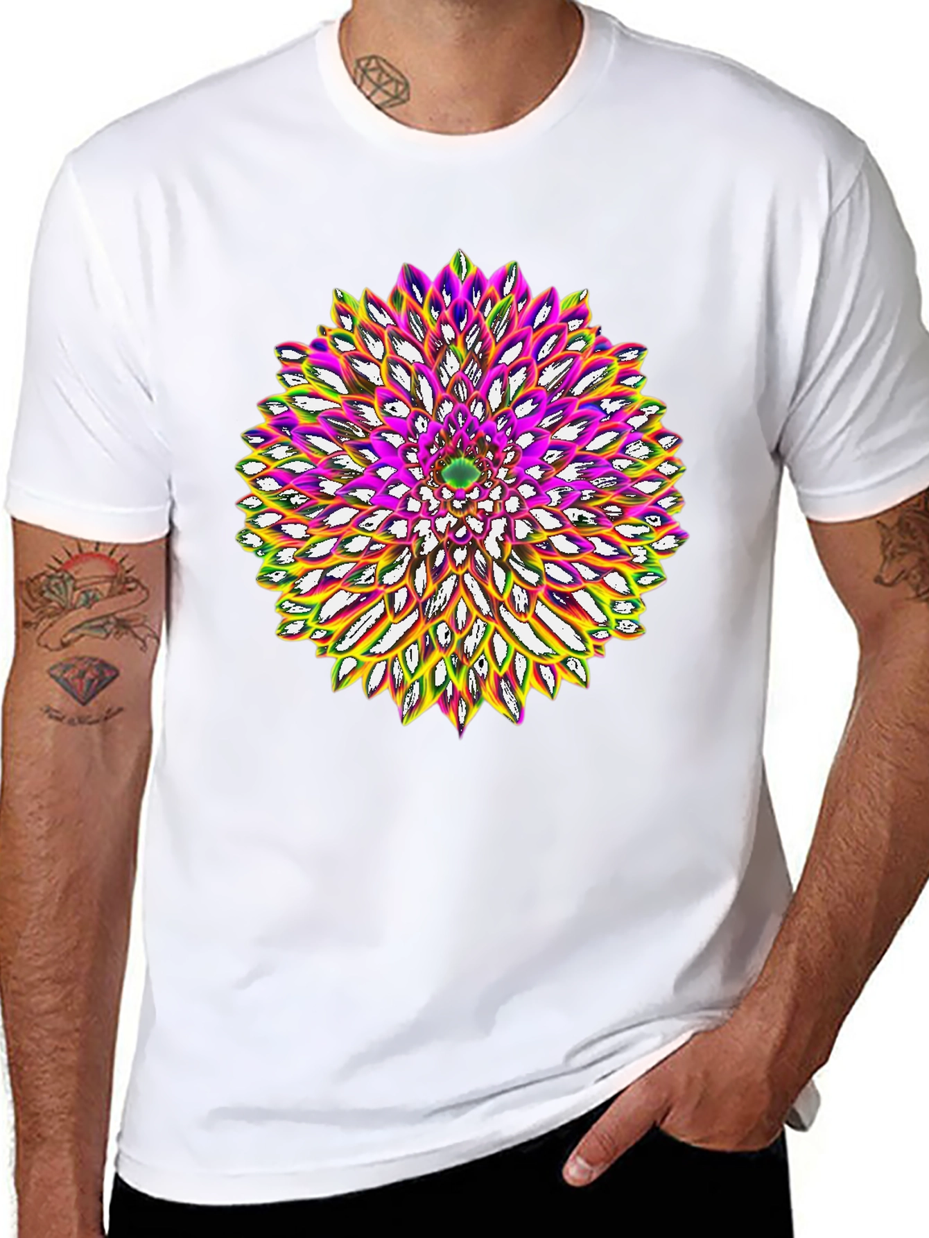Abstract Flower Graphic Tee - Black Cotton Blend