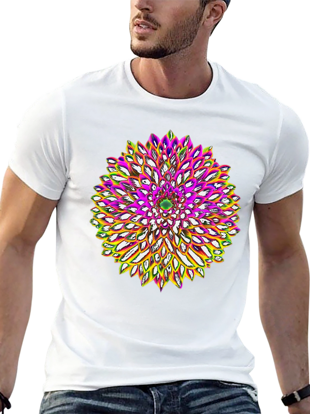 Abstract Flower Graphic Tee - Black Cotton Blend