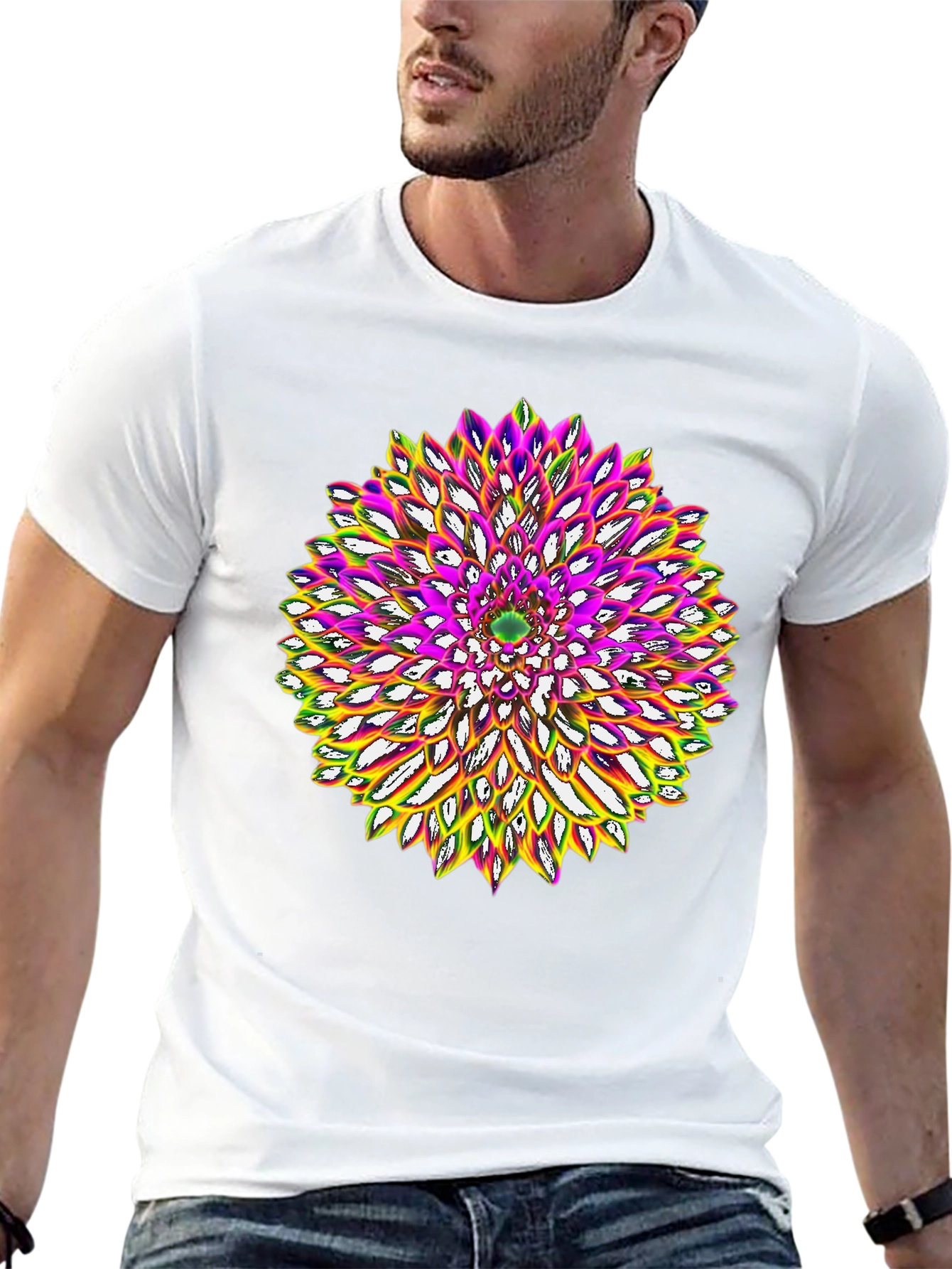 Abstract Flower Graphic Tee - Black Cotton Blend