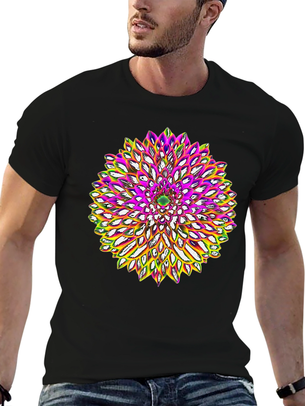 Abstract Flower Graphic Tee - Black Cotton Blend