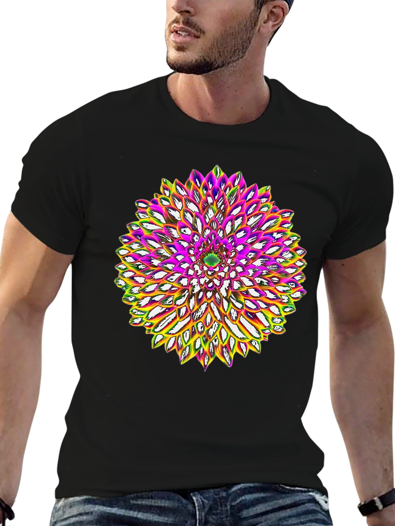 Abstract Flower Graphic Tee - Black Cotton Blend