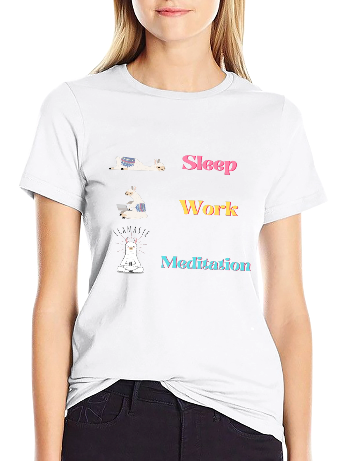 Llama Sleep Work Meditation Graphic Tee