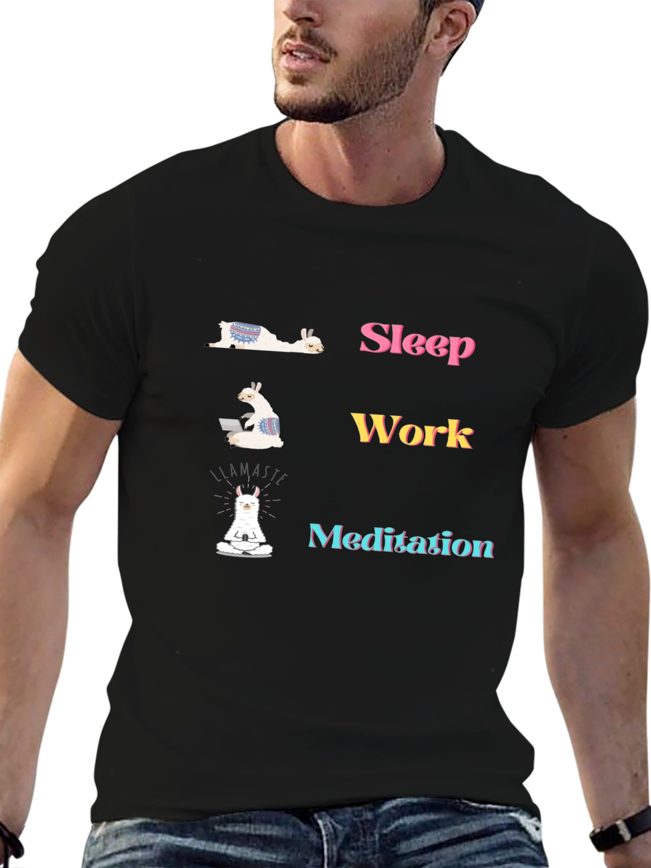 Llama Sleep Work Meditation Graphic Tee