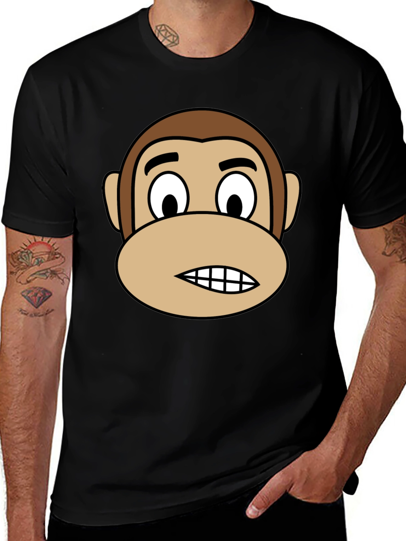 Funny Monkey Graphic Tee - Black Short Sleeve T-Shirt