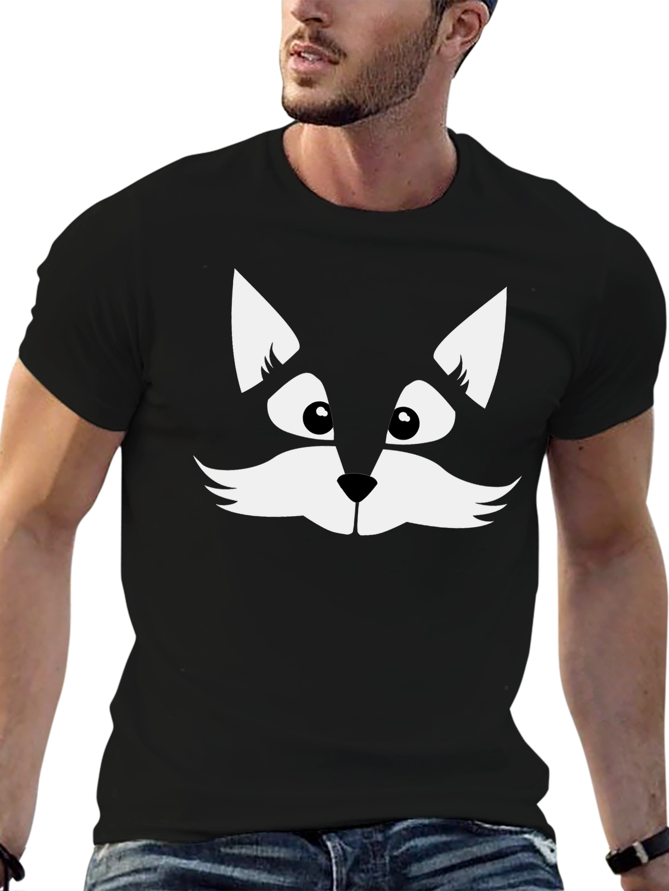 Fun Black T-Shirt with Cute Cat Face Graphic