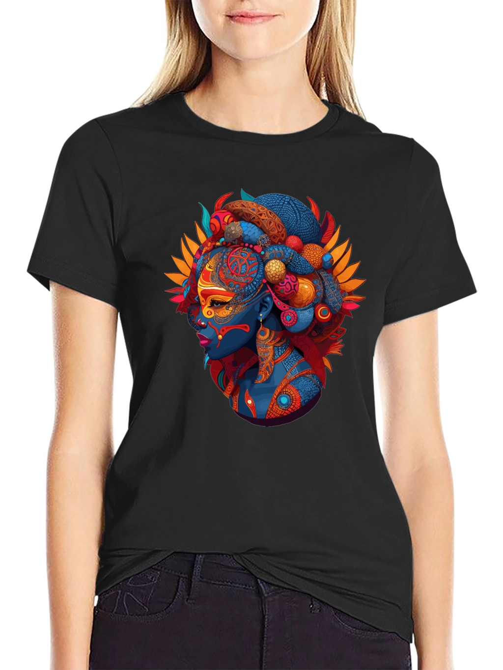 Ethnic Queen Black T-Shirt - Vibrant Graphic Tee