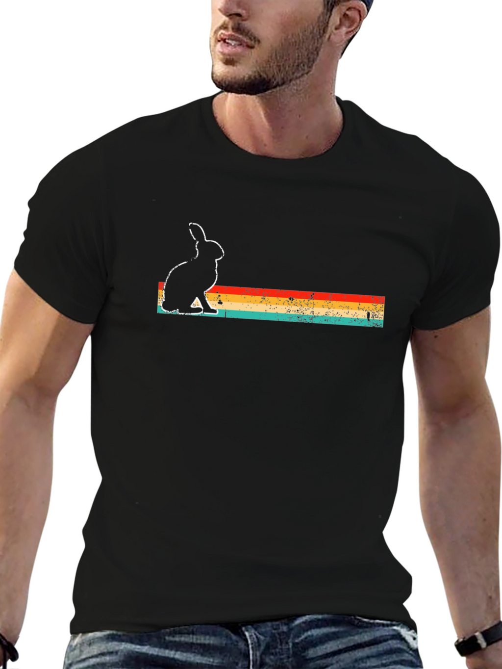 Retro Rabbit Graphic Tee - Black Cotton Blend