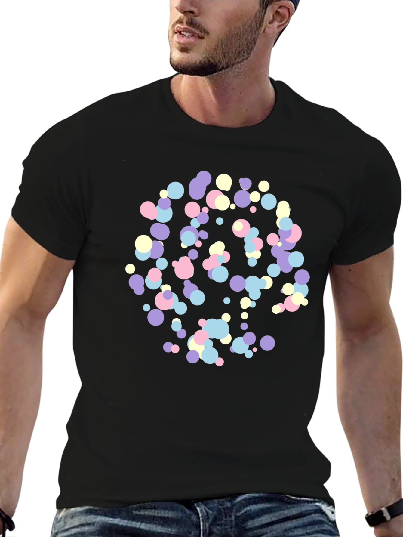Abstract Pastel Dots Black T-Shirt