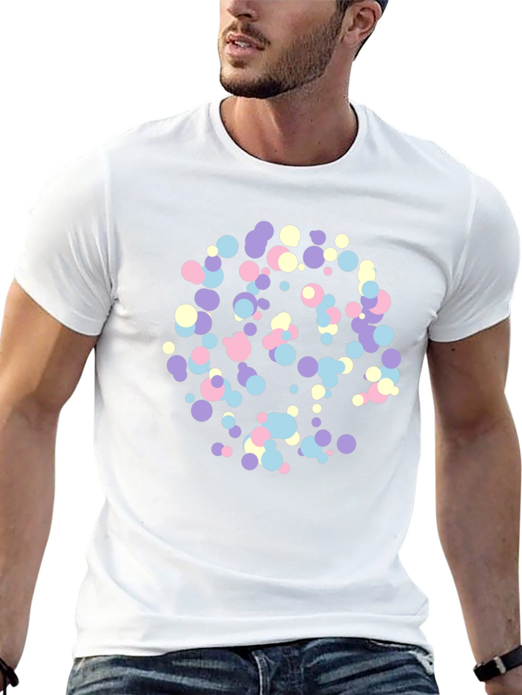 Abstract Pastel Dots Black T-Shirt