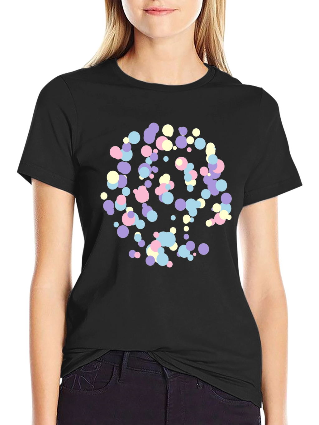 Abstract Pastel Dots Black T-Shirt
