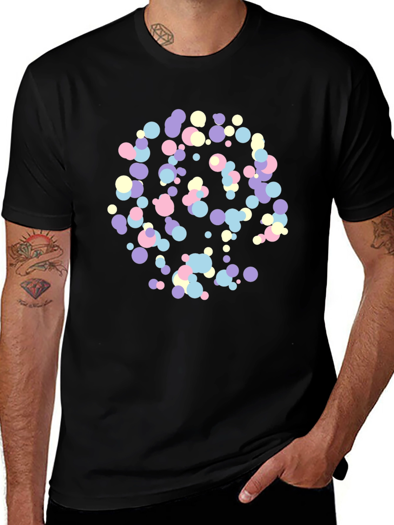 Abstract Pastel Dots Black T-Shirt