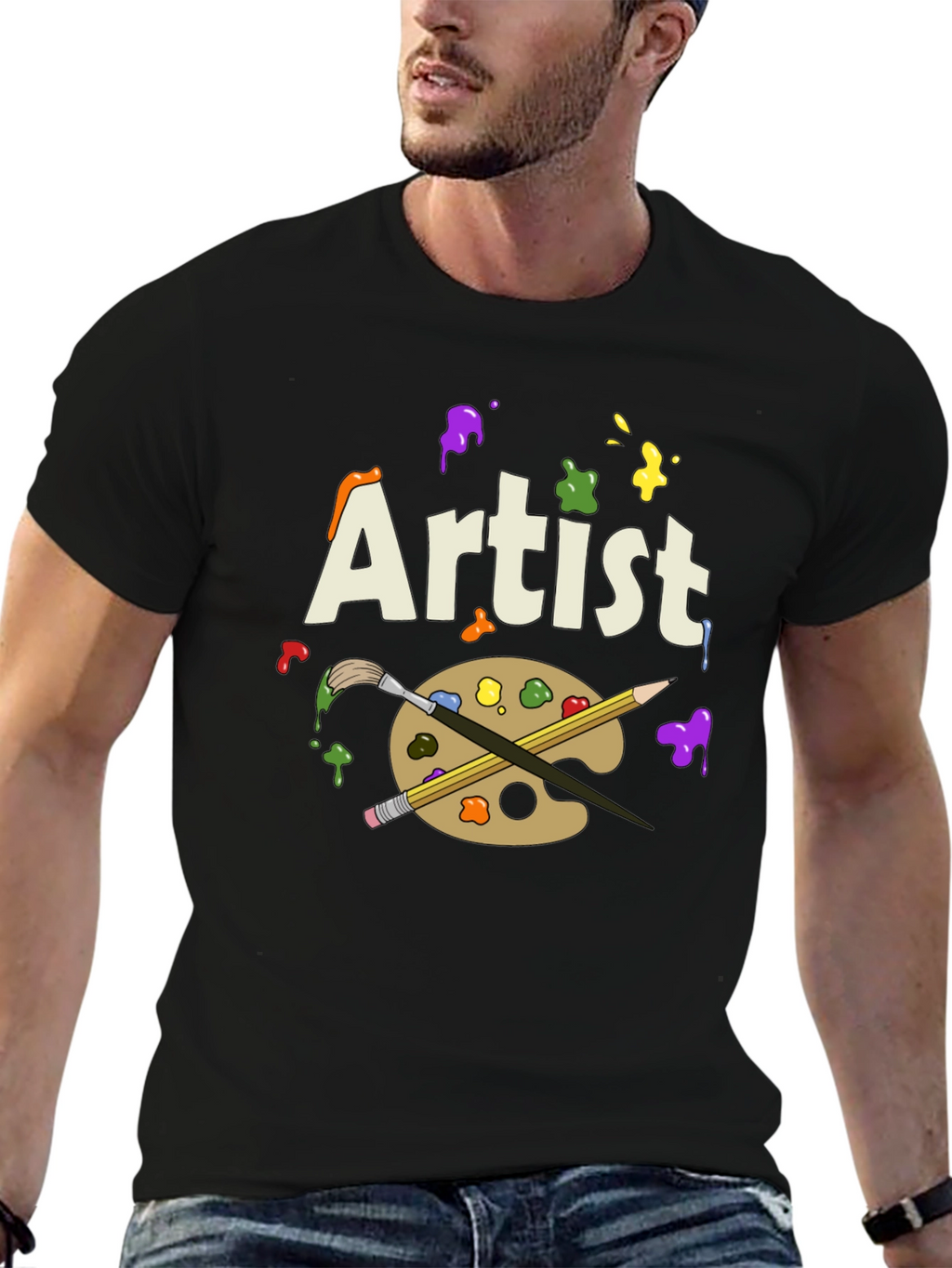 Artist T-Shirt with Palette and Brushes Graphic Print