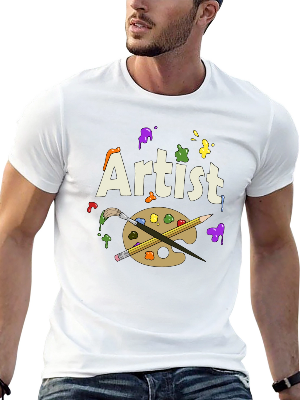 Artist T-Shirt with Palette and Brushes Graphic Print