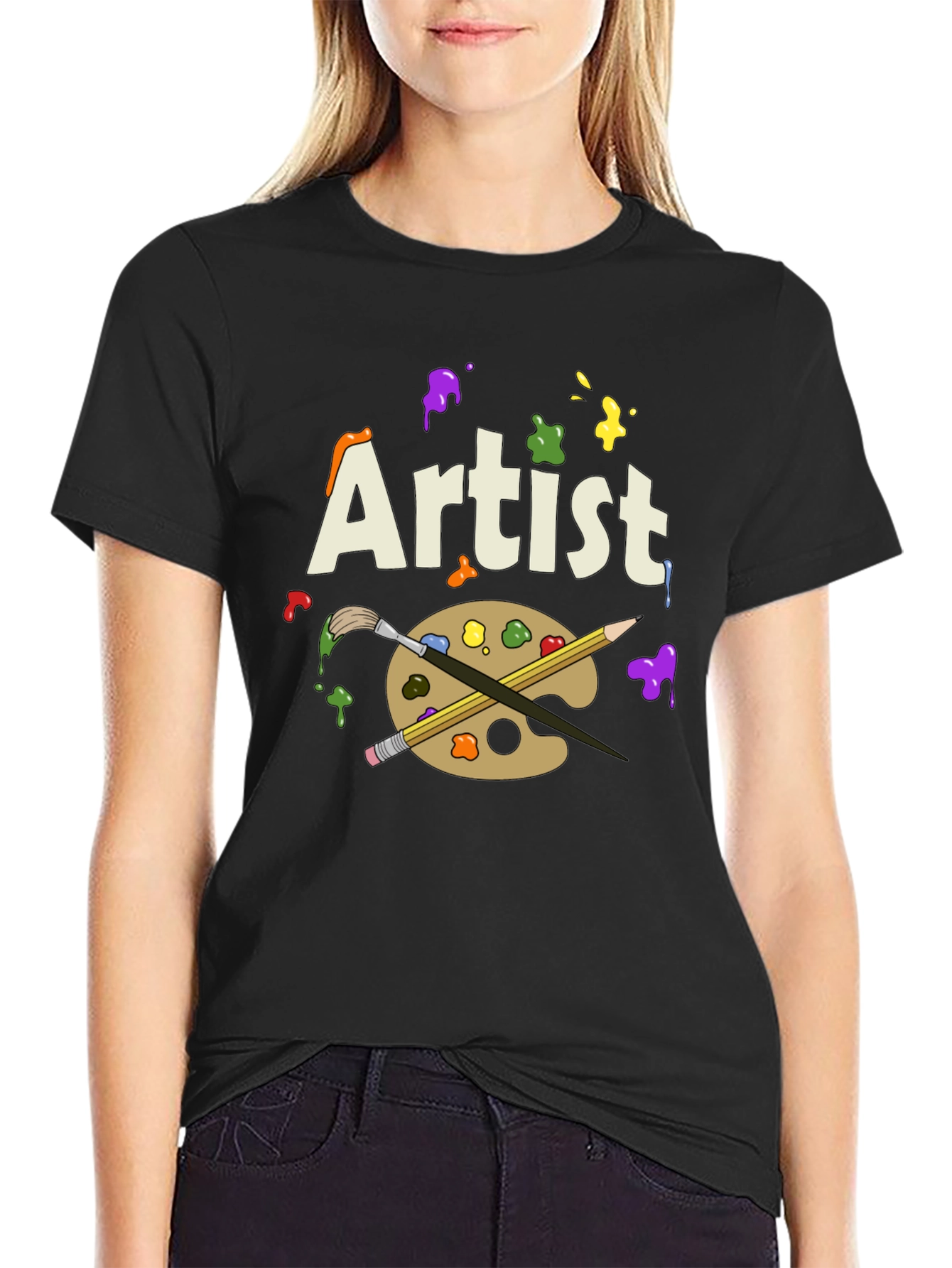 Artist T-Shirt with Palette and Brushes Graphic Print