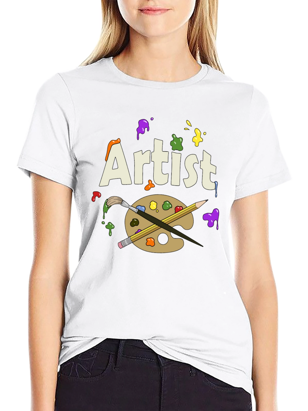 Artist T-Shirt with Palette and Brushes Graphic Print