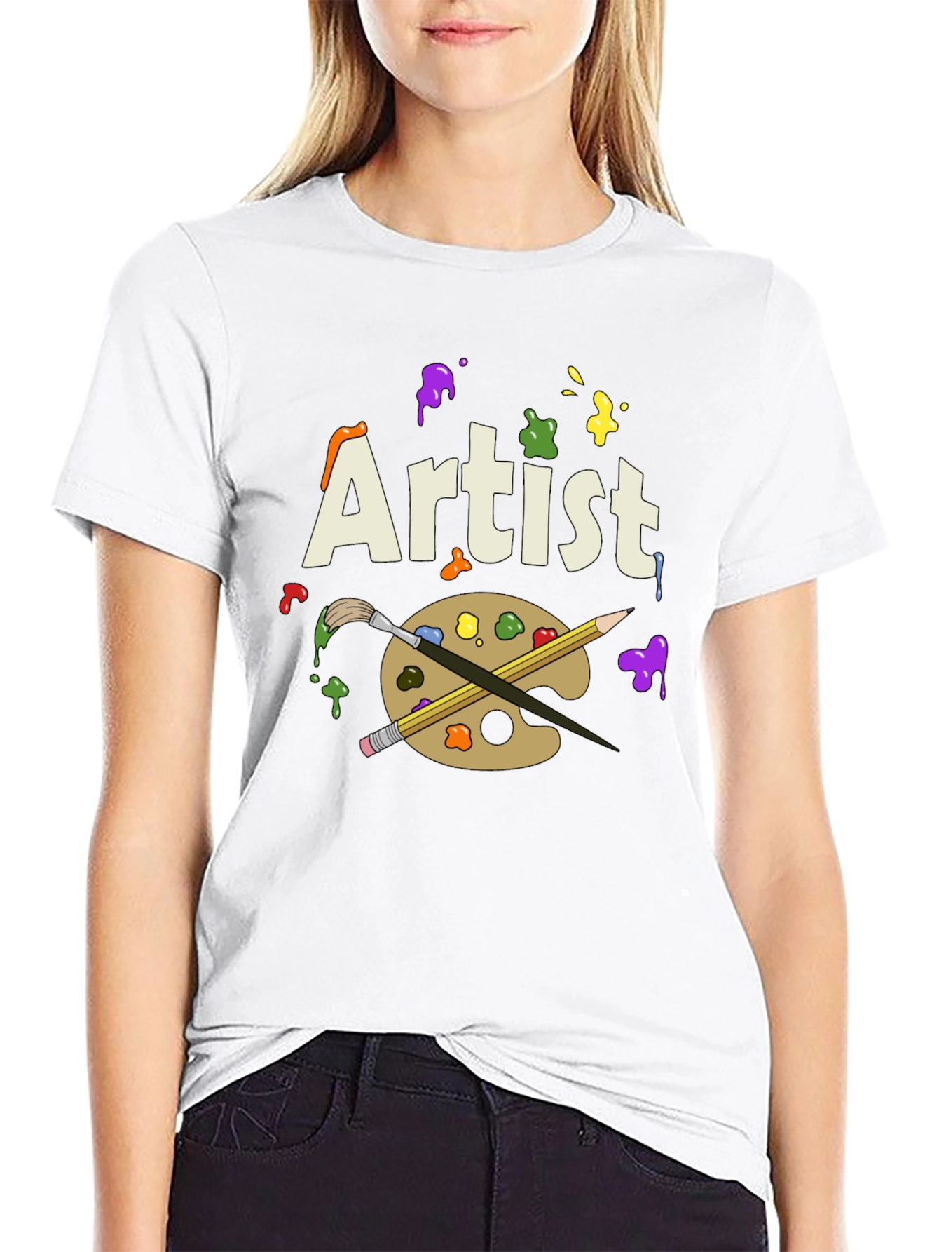 Artist T-Shirt with Palette and Brushes Graphic Print