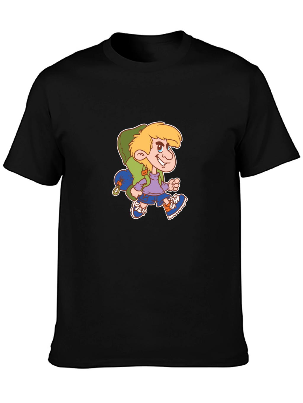 Cartoon Hiker Graphic Black T-Shirt