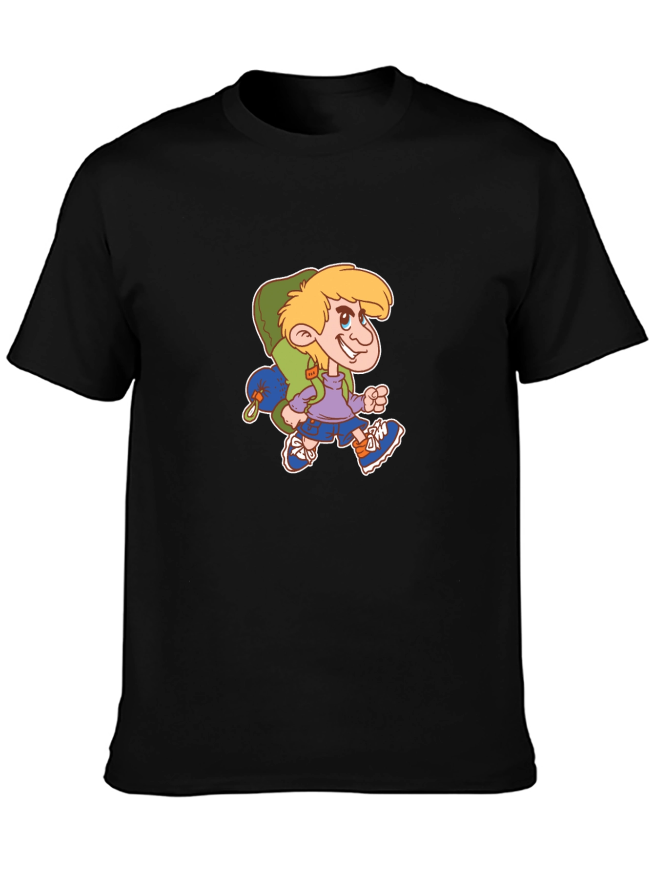 Cartoon Hiker Graphic Black T-Shirt