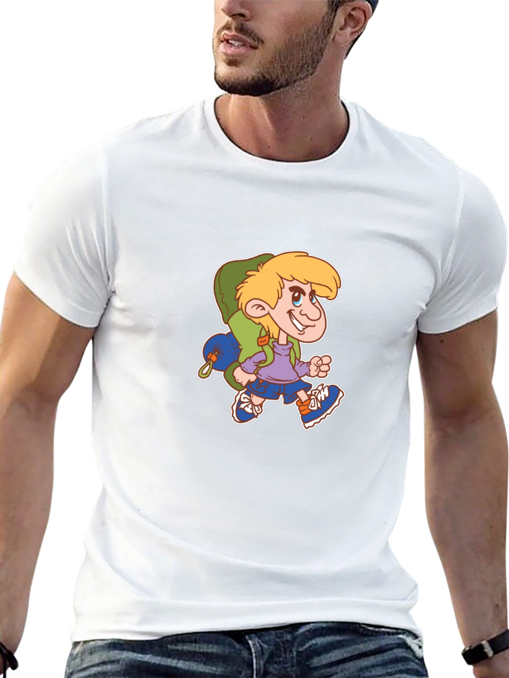 Cartoon Hiker Graphic Black T-Shirt
