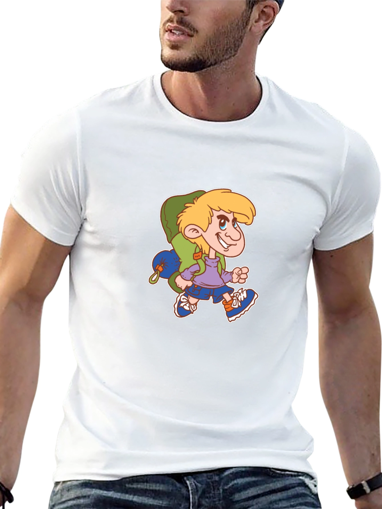 Cartoon Hiker Graphic Black T-Shirt