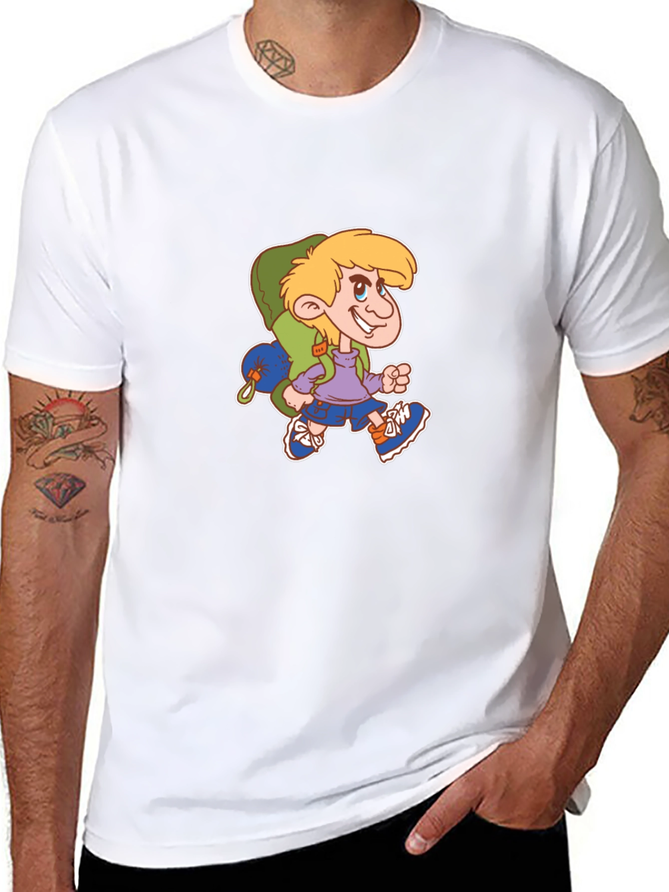 Cartoon Hiker Graphic Black T-Shirt