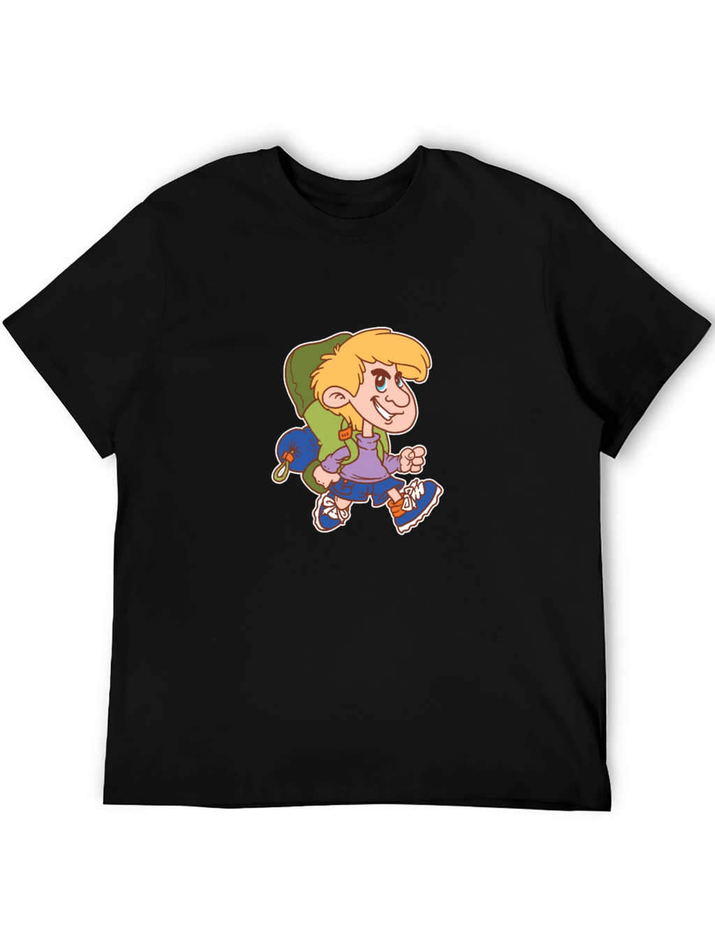 Cartoon Hiker Graphic Black T-Shirt
