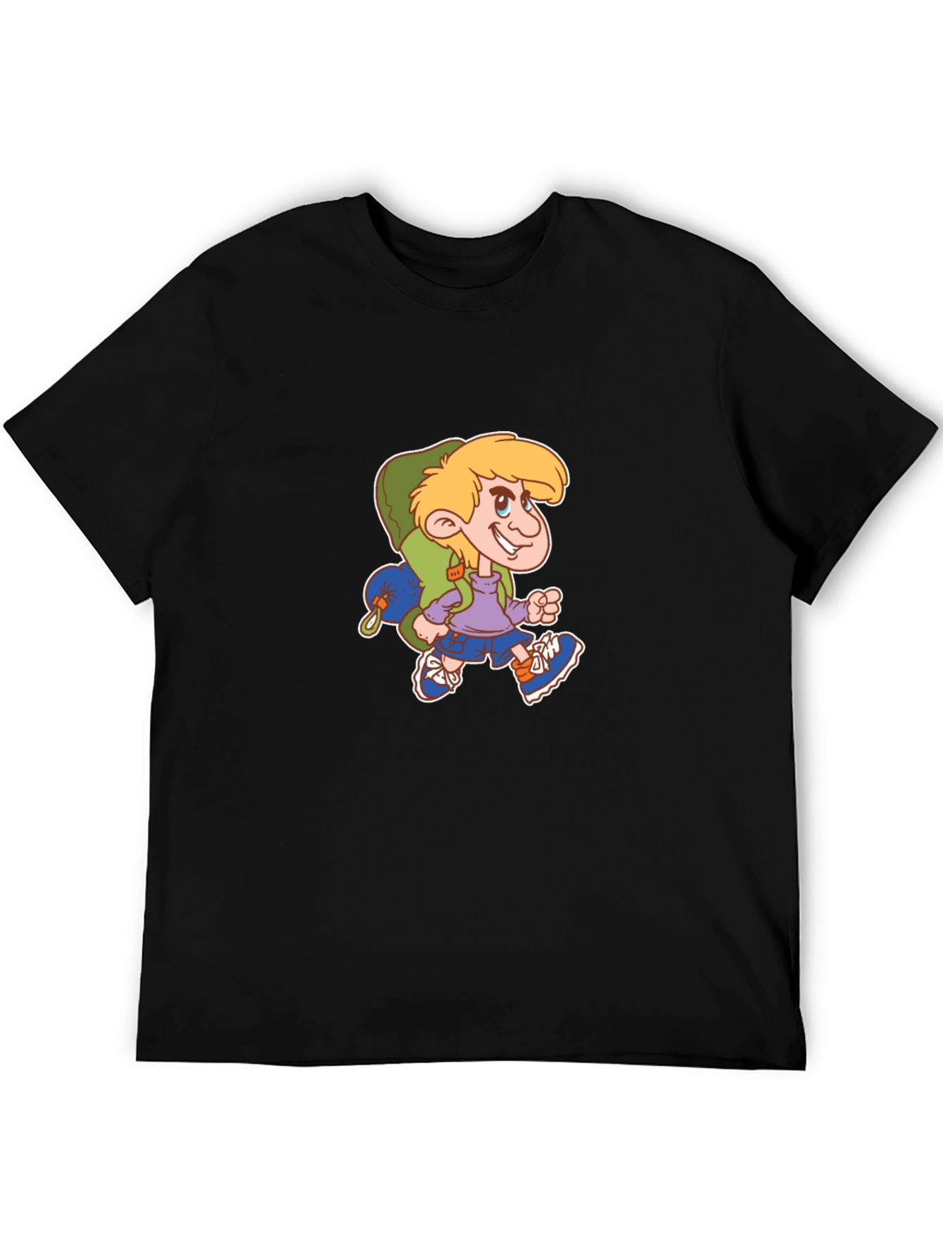 Cartoon Hiker Graphic Black T-Shirt