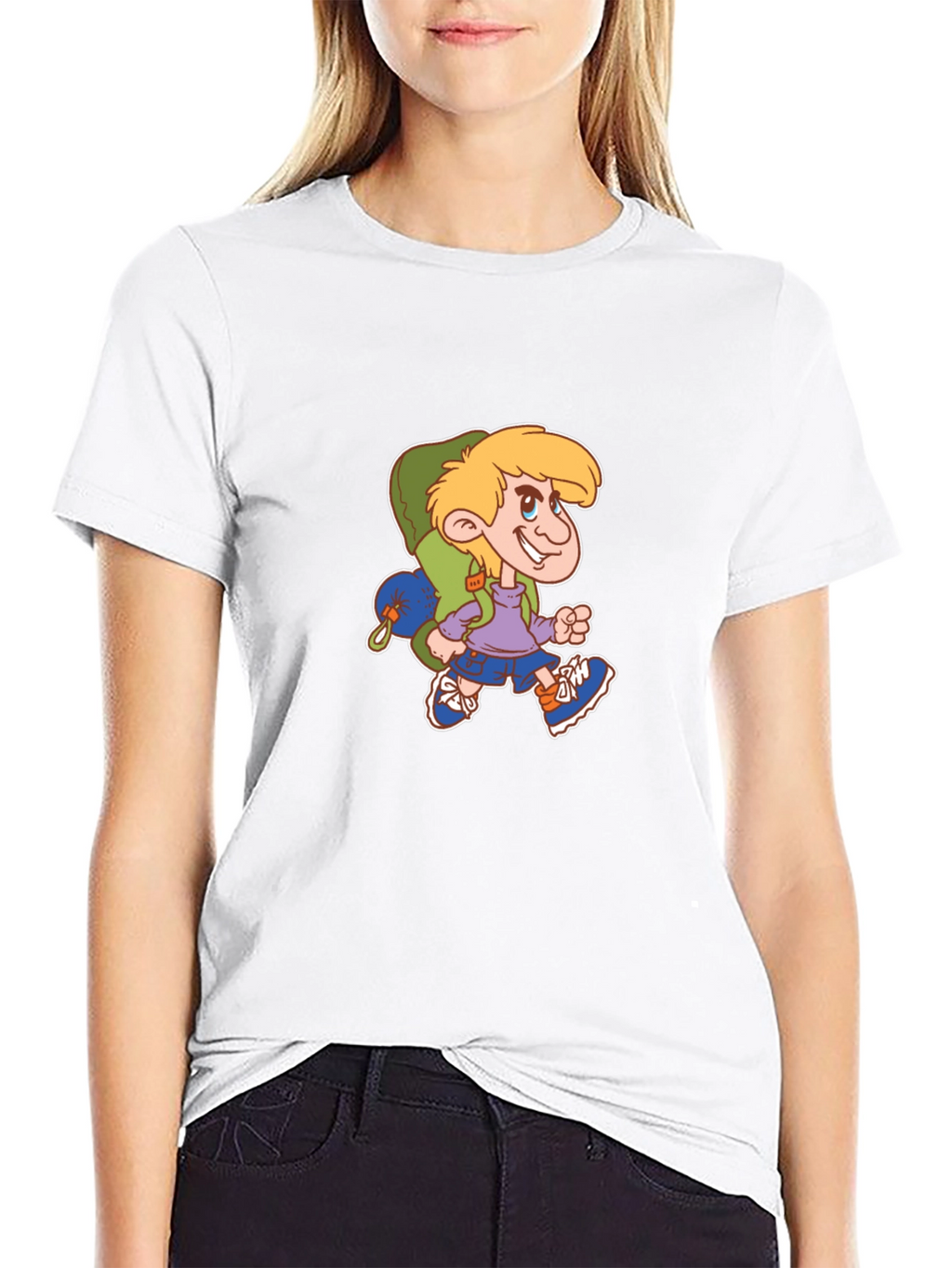 Cartoon Hiker Graphic Black T-Shirt