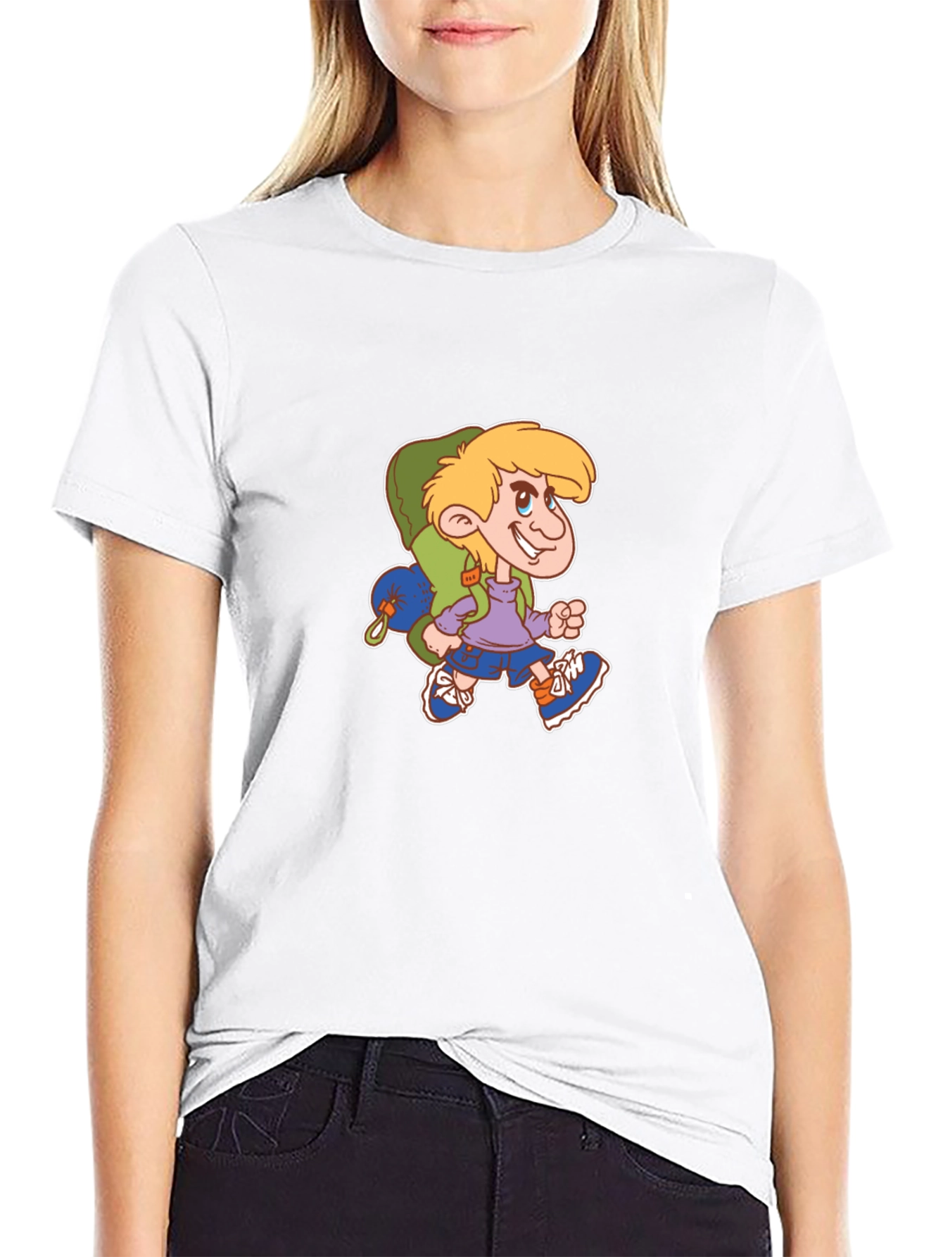 Cartoon Hiker Graphic Black T-Shirt