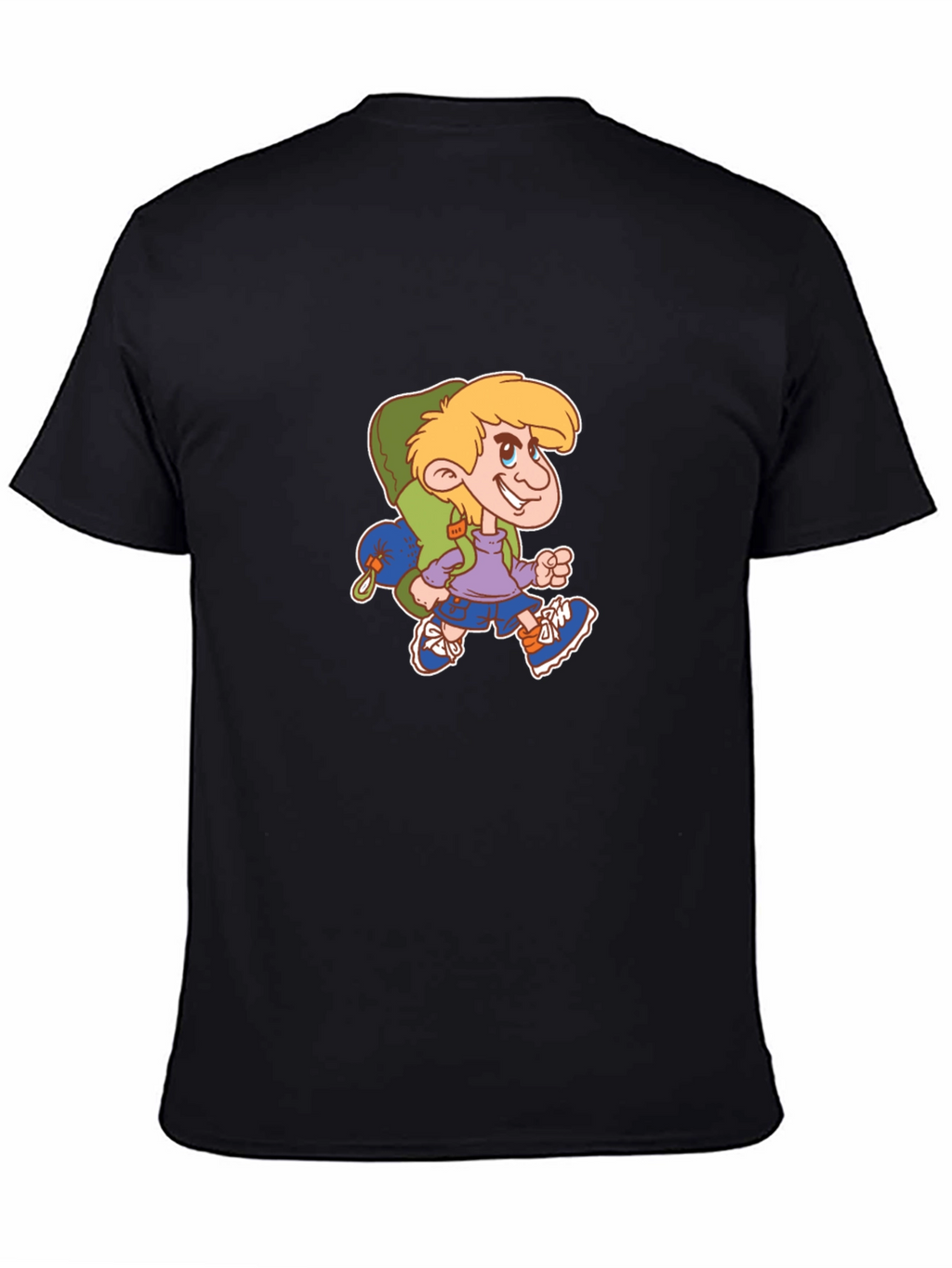 Cartoon Hiker Graphic Black T-Shirt
