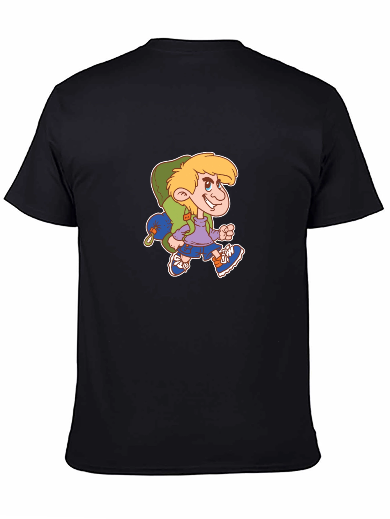 Cartoon Hiker Graphic Black T-Shirt