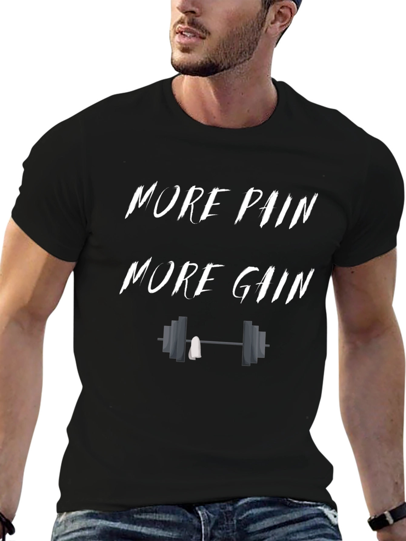 More Pain More Gain Black Graphic T-Shirt