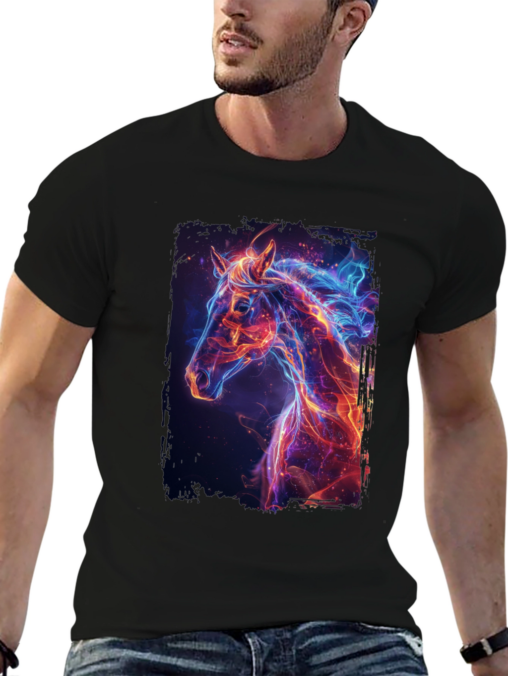 Fiery Horse Graphic Tee - Premium Black T-Shirt