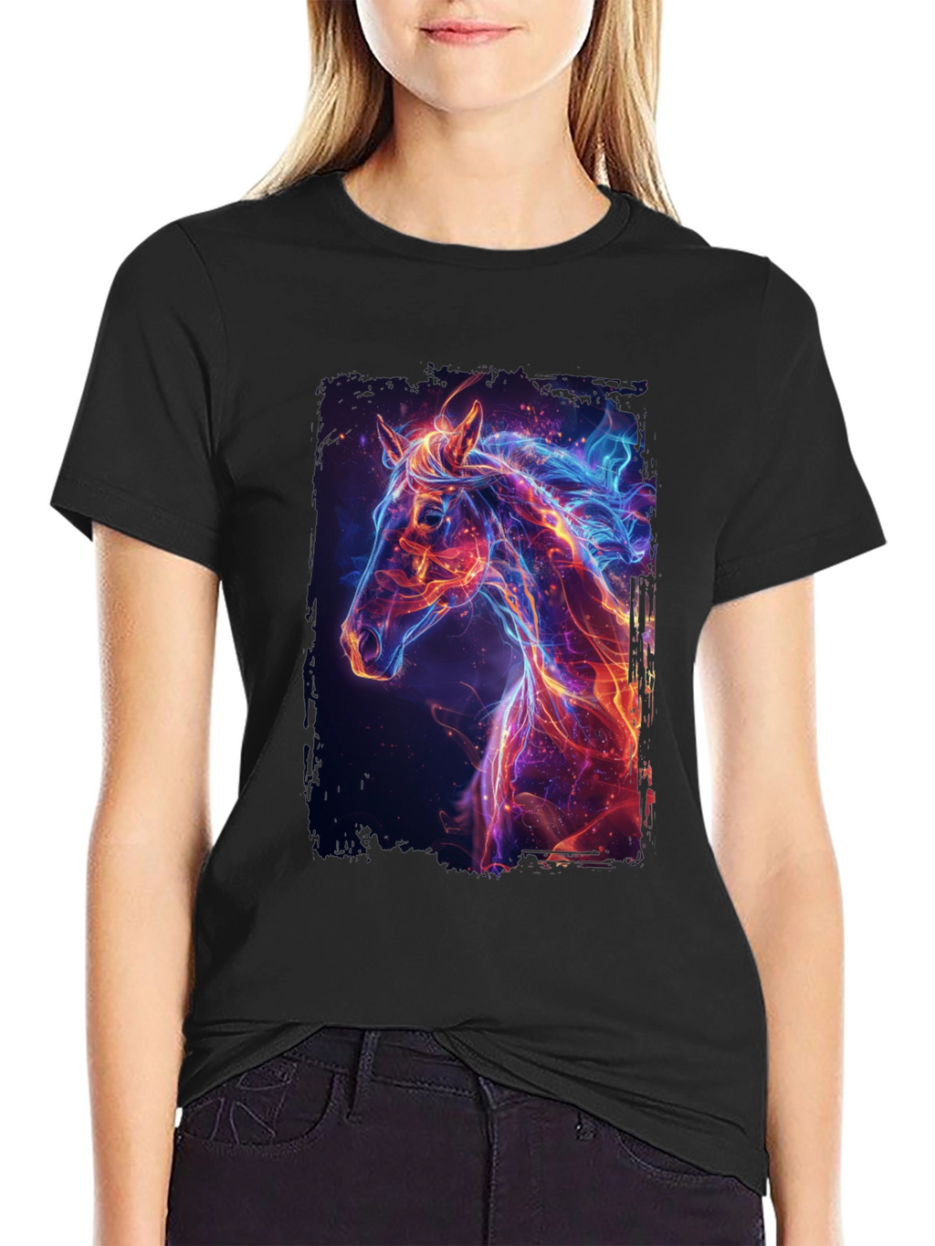 Fiery Horse Graphic Tee - Premium Black T-Shirt