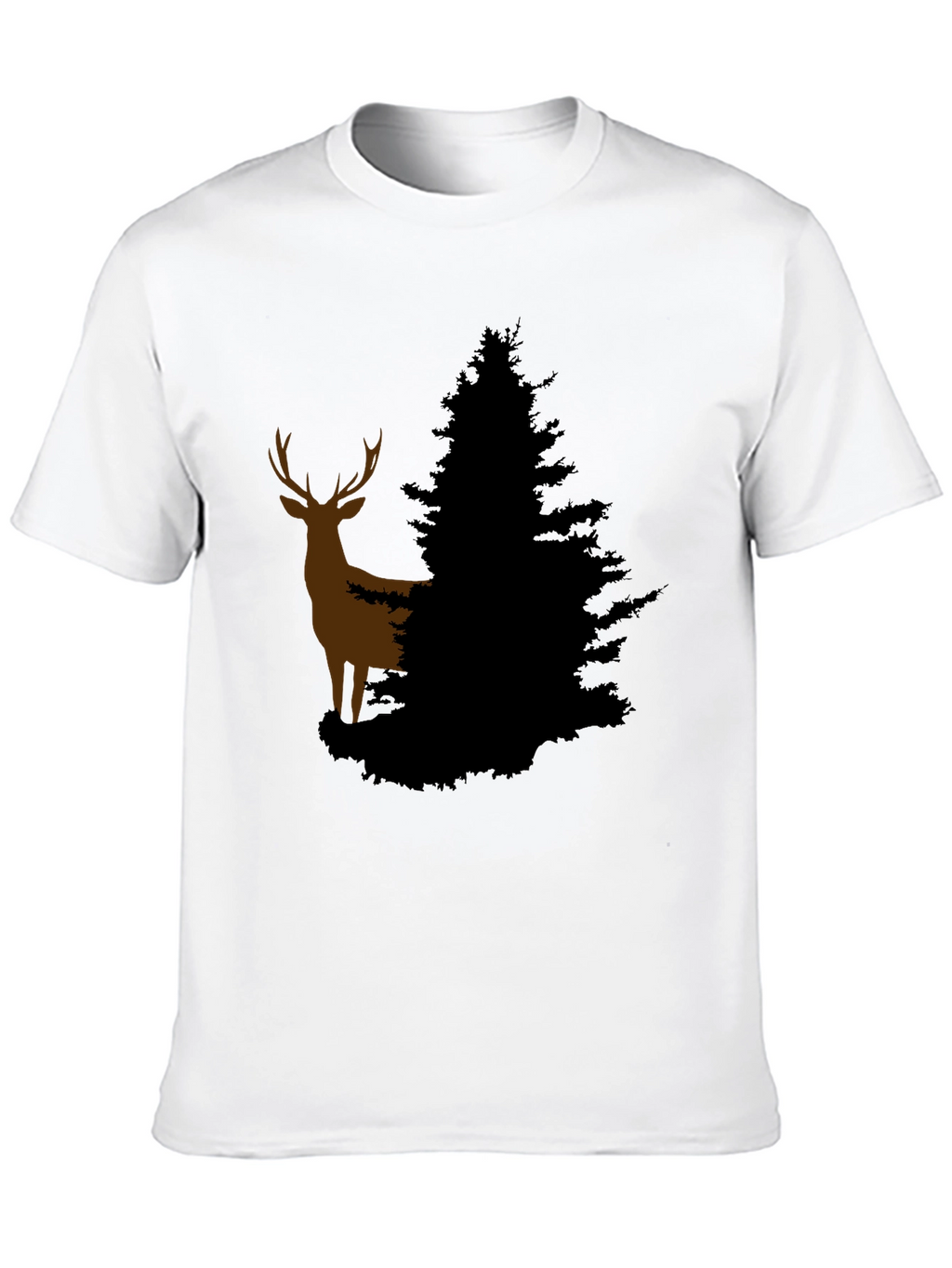 Deer and Evergreen Tree Graphic T-Shirt