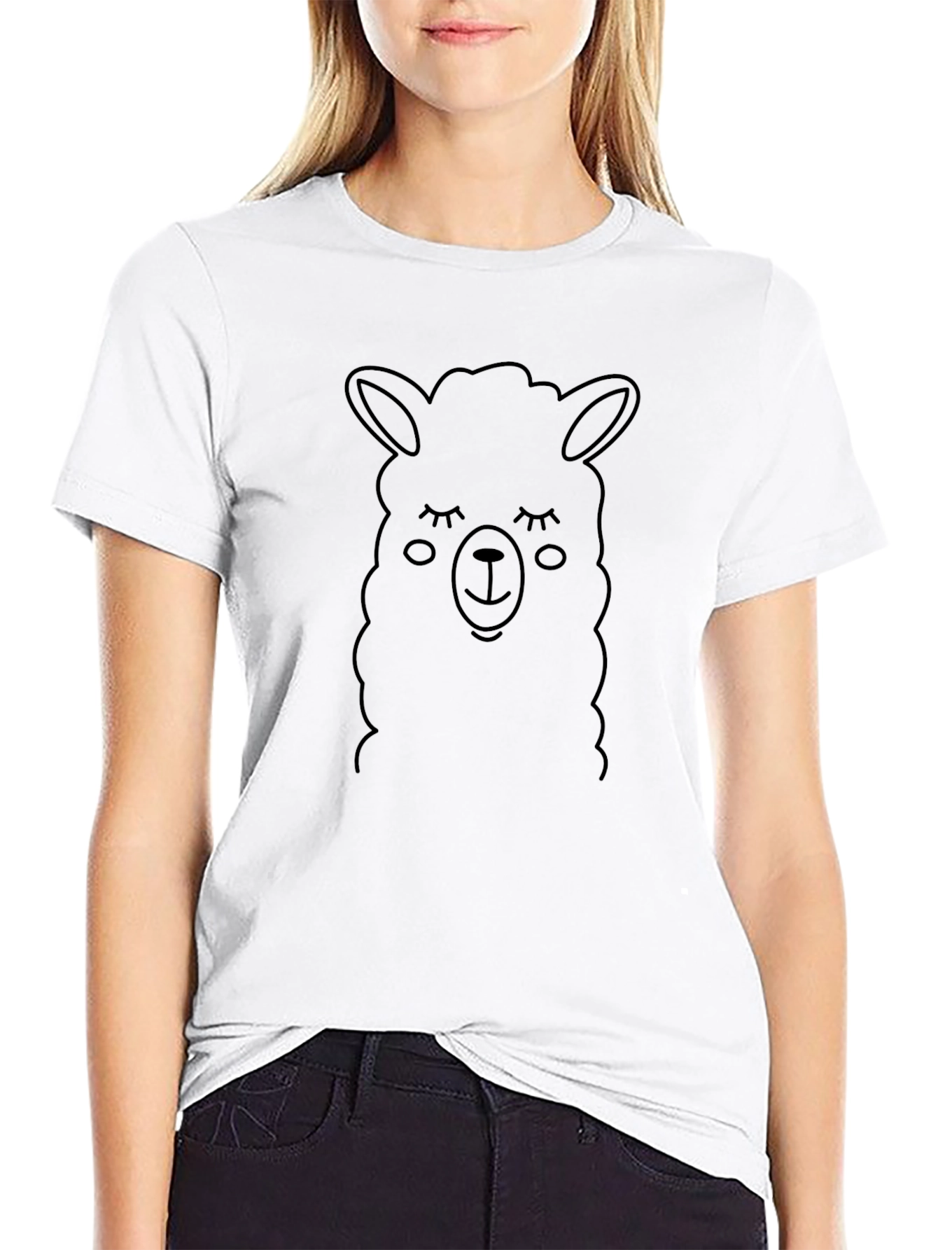 Llama Face Graphic Black T-Shirt