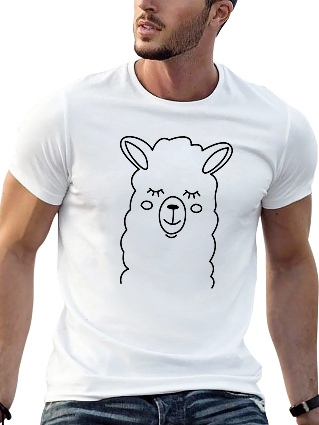Llama Face Graphic Black T-Shirt