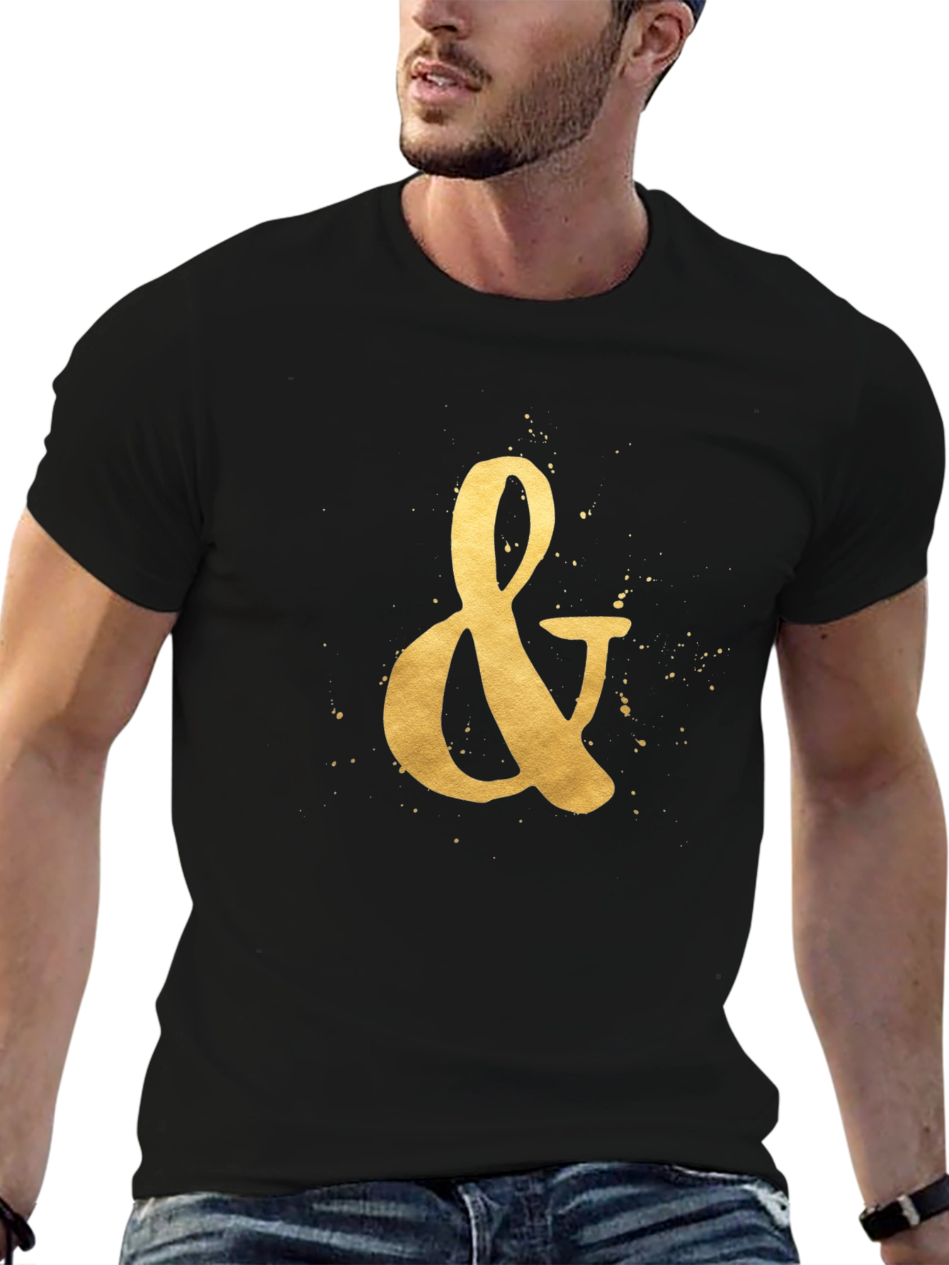 Golden Ampersand Graphic Tee - Stylish Black T-Shirt