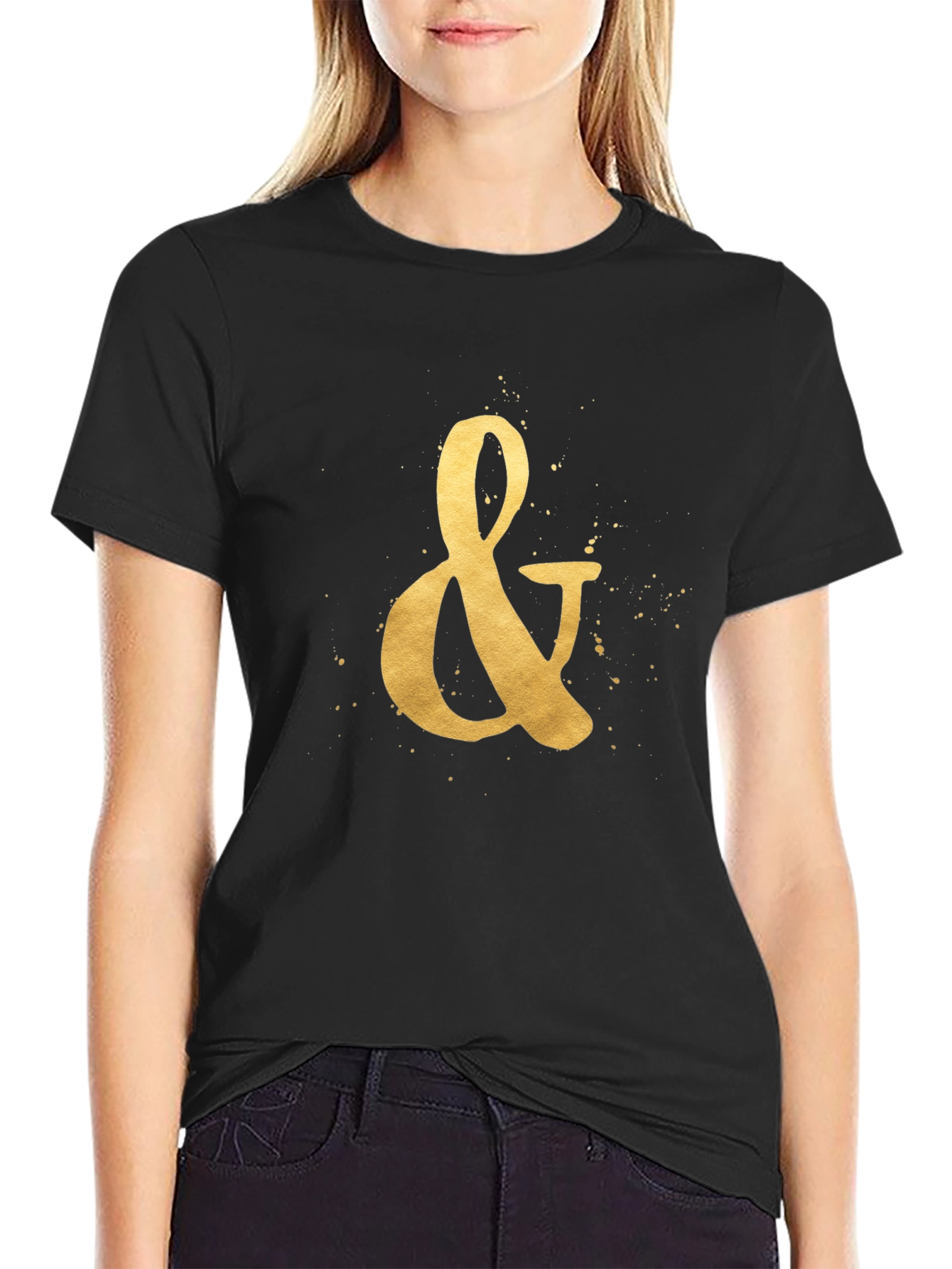 Golden Ampersand Graphic Tee - Stylish Black T-Shirt