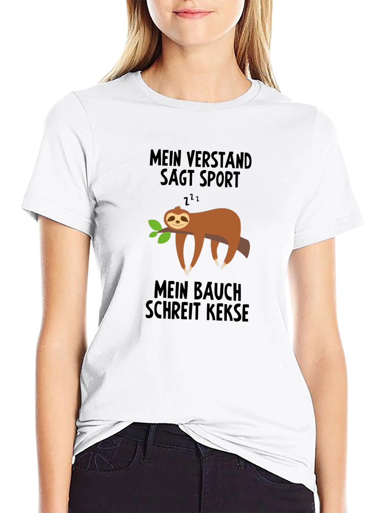 Funny German Sloth T-Shirt - Sport vs. Cookies