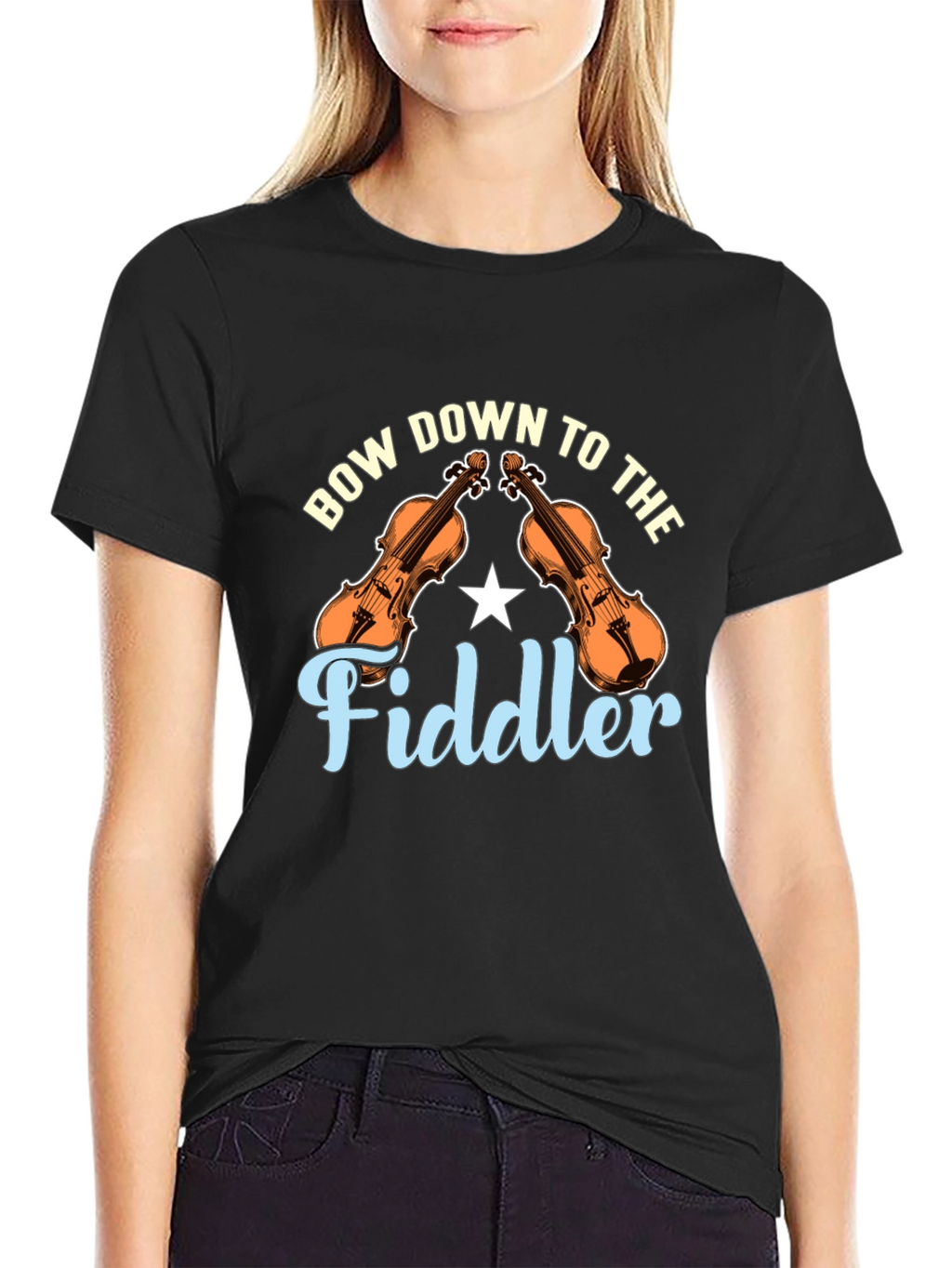 Bow Down to the Fiddler Black T-Shirt